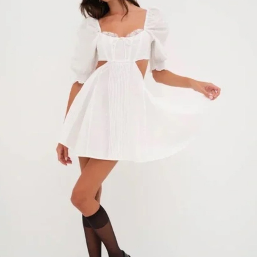 For Love & Lemons Sz M ‘Arya’ Mini Dress White Corset Western Boho Babydoll